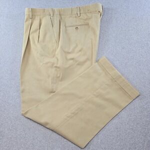 Berle Pants Mens 42Lx31 Beige Khaki Pants Classic Pleated Cuffed Pockets